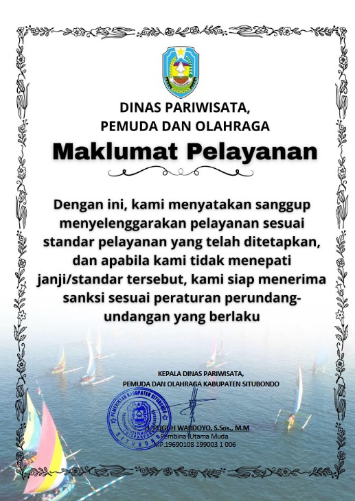 Maklumat Pelayanan Dinas Pariwisata, Pemuda dan Olahraga Kabupaten Situbondo